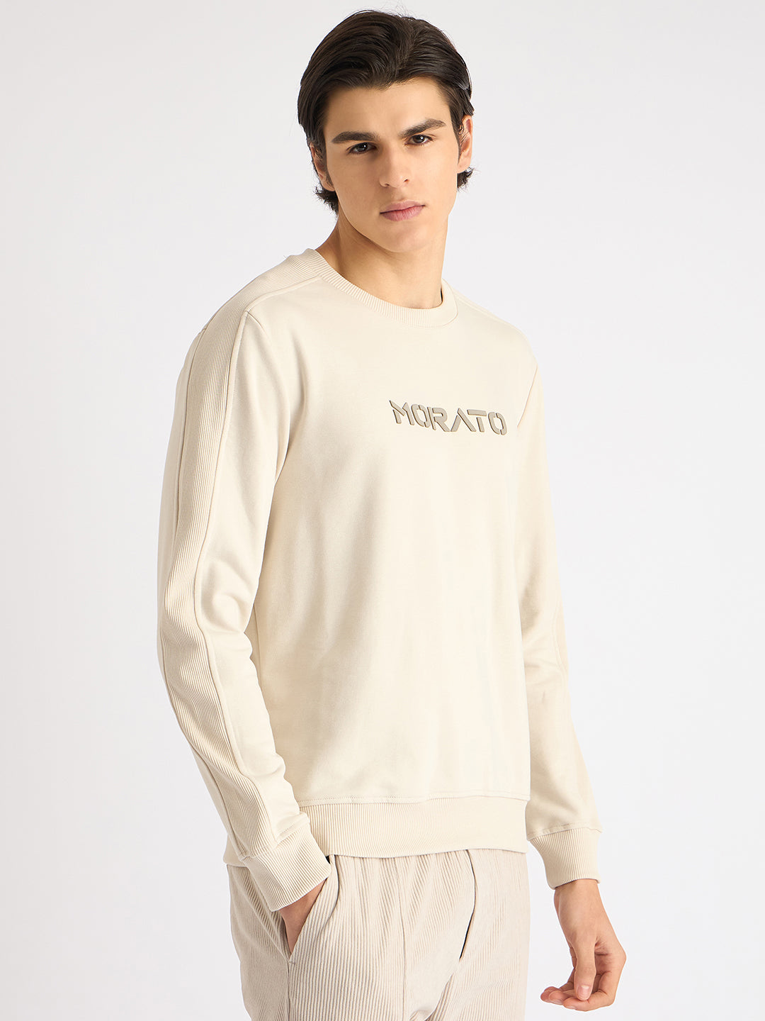 Antony Morato Men Beige Solid Round Neck Full Sleeves Sweatshirt