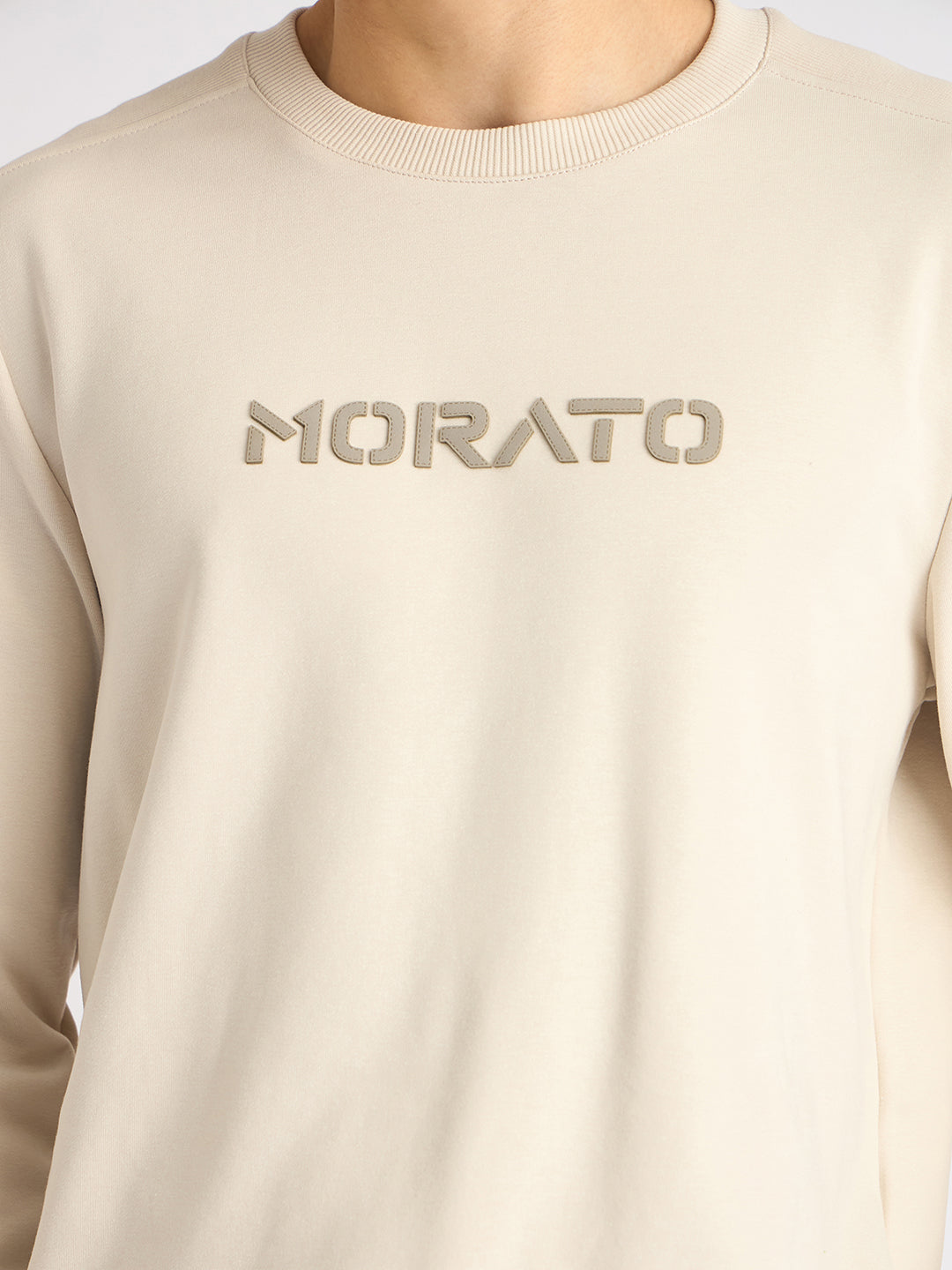 Antony Morato Men Beige Solid Round Neck Full Sleeves Sweatshirt