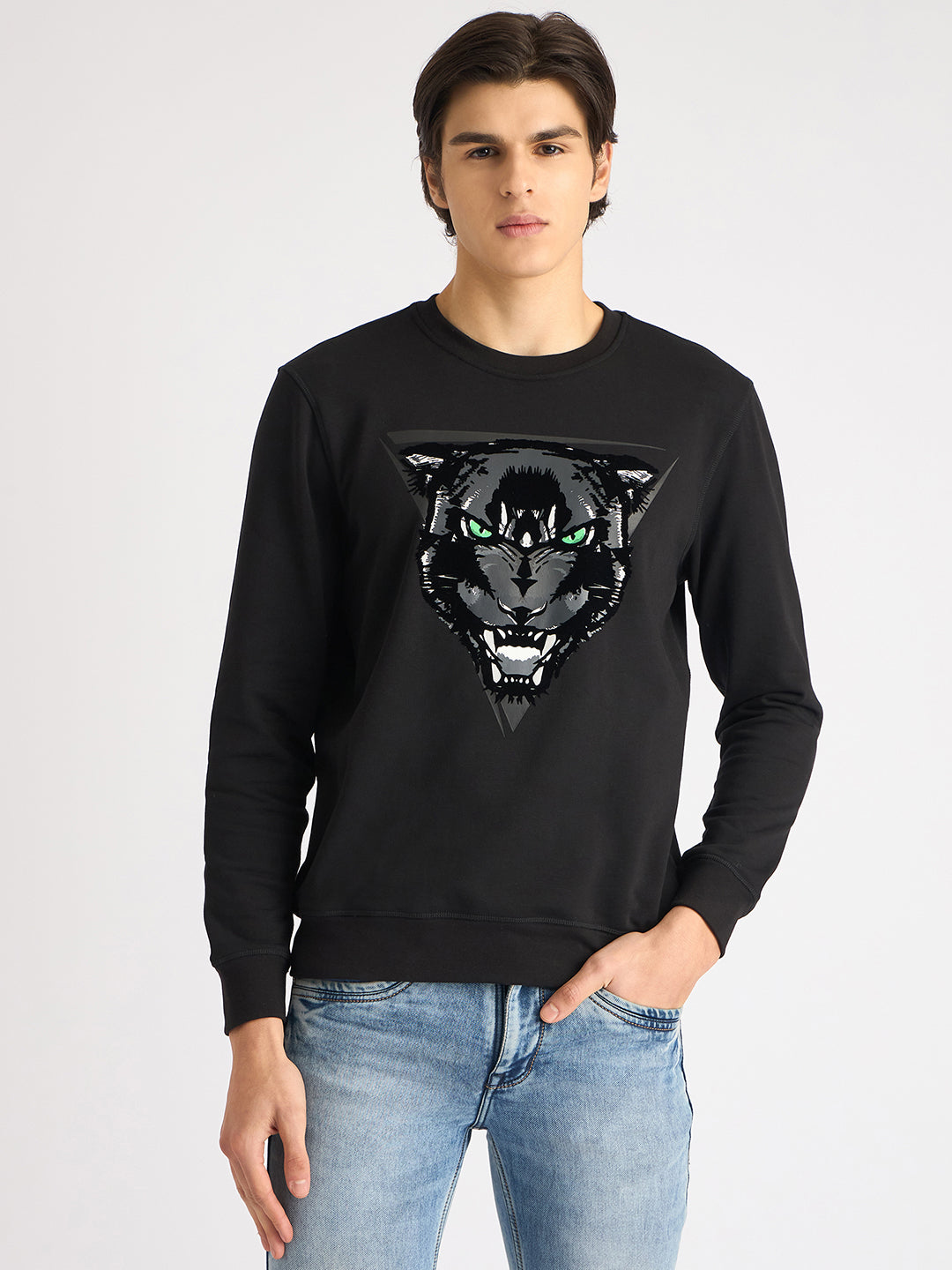 Antony Morato Men Black Printed Round Neck Full Sleeves Sweatshirt