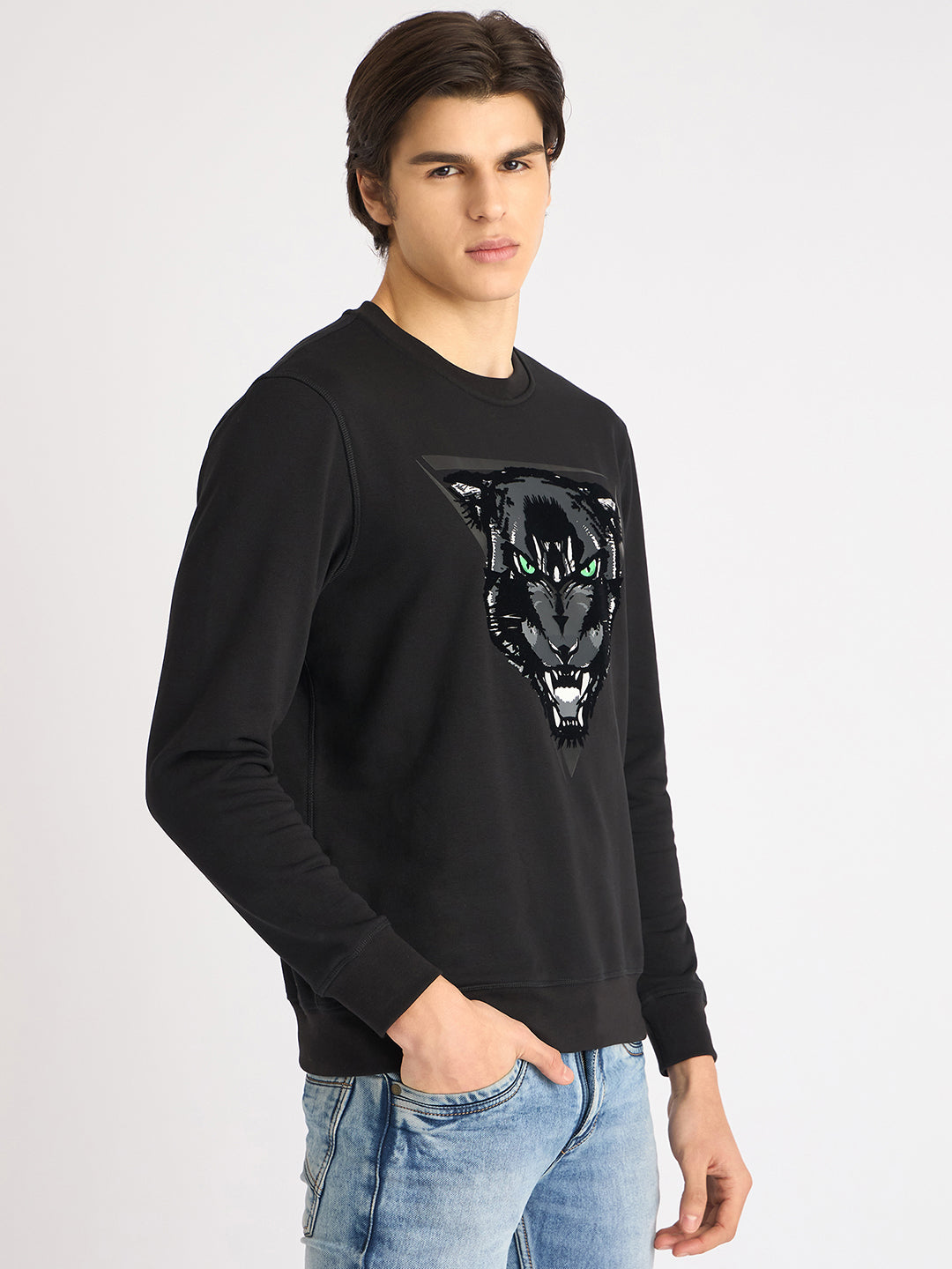 Antony Morato Men Black Printed Round Neck Full Sleeves Sweatshirt