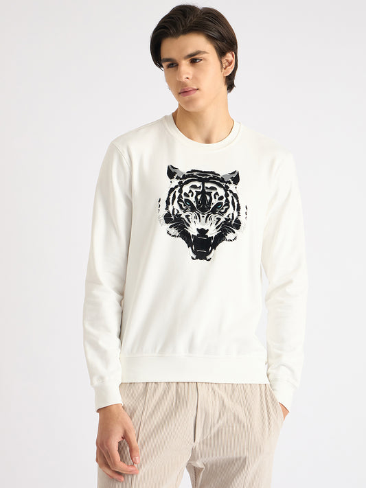 Antony Morato Men Cream Printed Round Neck Full Sleeves Sweatshirt