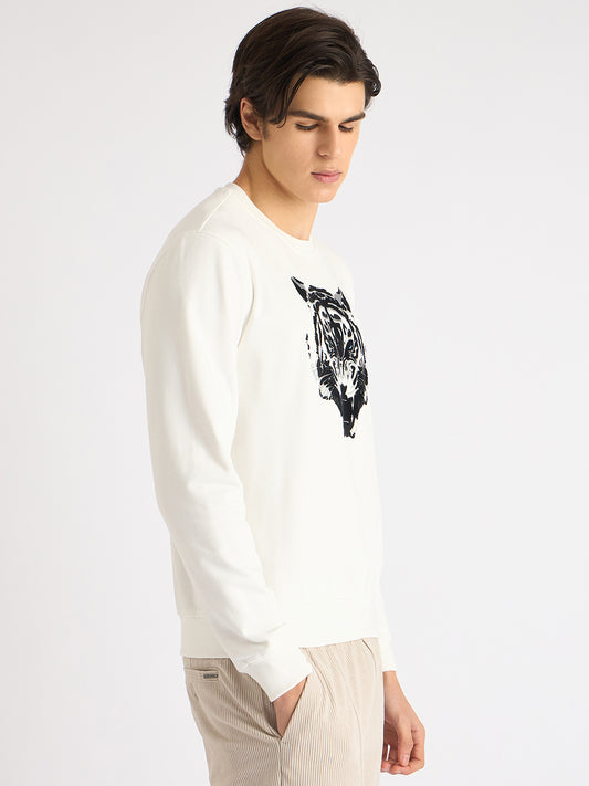 Antony Morato Men Cream Printed Round Neck Full Sleeves Sweatshirt