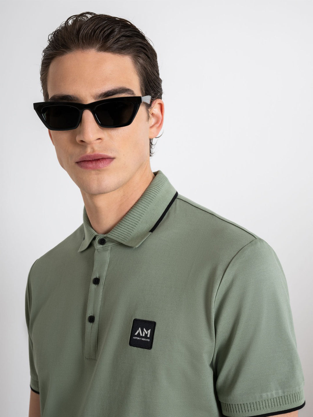 Antony Morato Men Green Solid Collared Short Sleeves Polo T-shirt