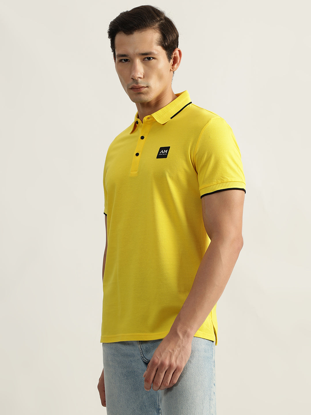 Antony Morato Men Yellow Solid Polo Collar Short Sleeves T-Shirt