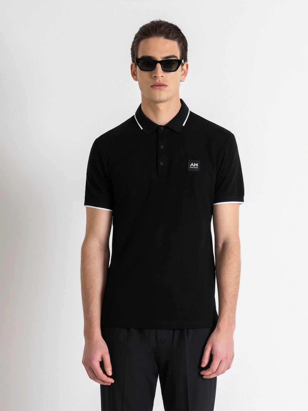 Antony Morato Men Black Solid Collared Short Sleeves Polo T-shirt