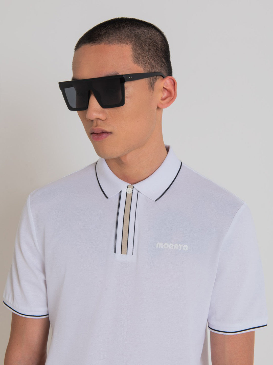 Antony Morato Men White Solid Collared Short Sleeves Polo T-shirt