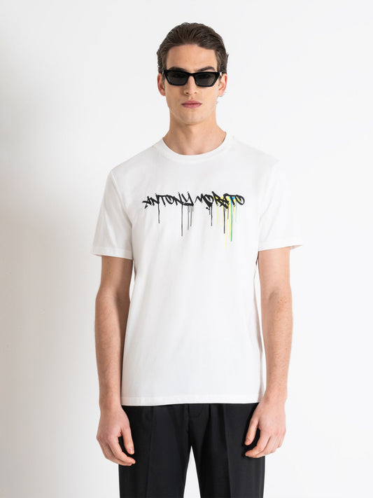 Antony Morato Men Off White Printed Round Neck Short Sleeves T-shirt