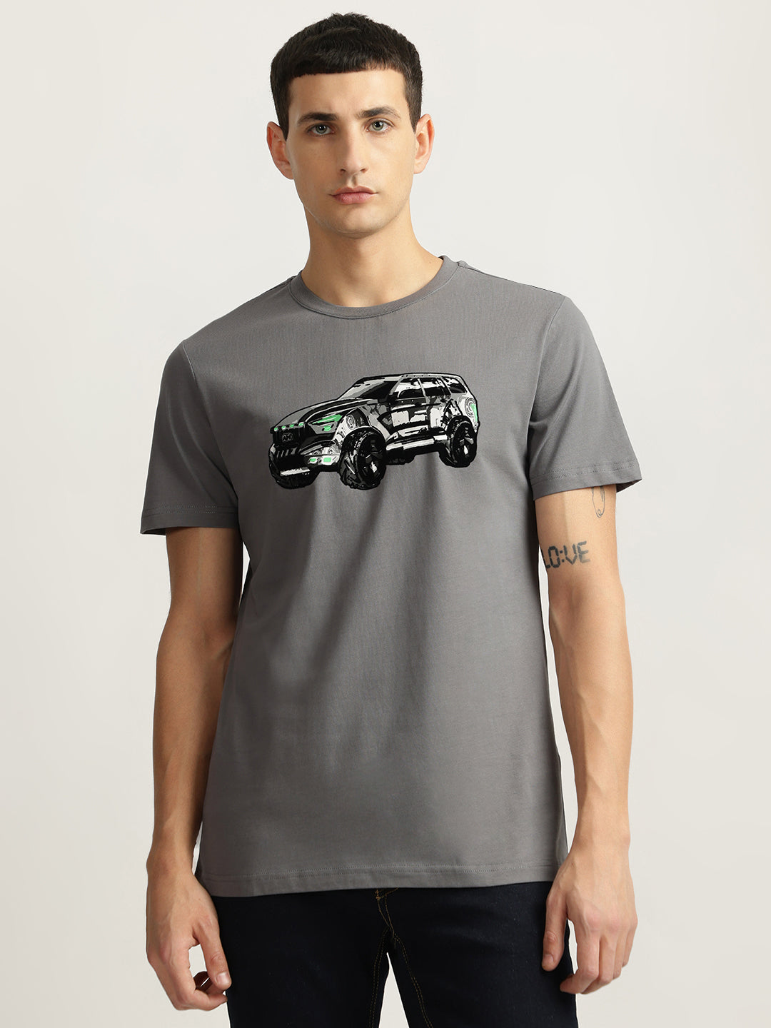 Antony Morato Men Grey Printed Round Neck Short Sleeves T-Shirt