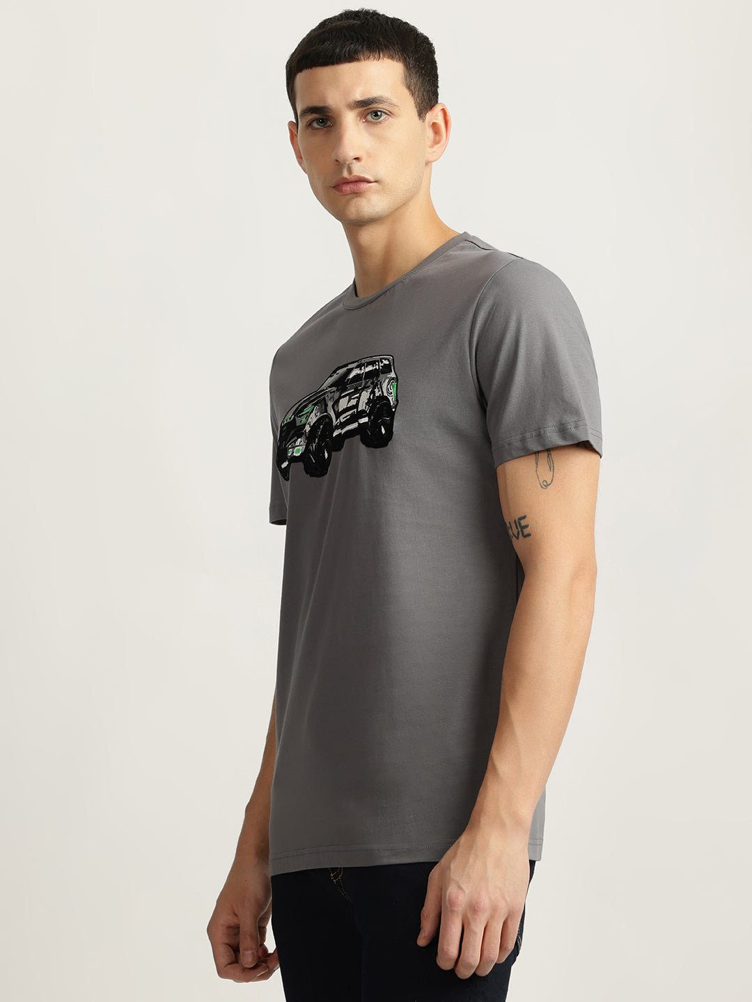 Antony Morato Men Grey Printed Round Neck Short Sleeves T-Shirt