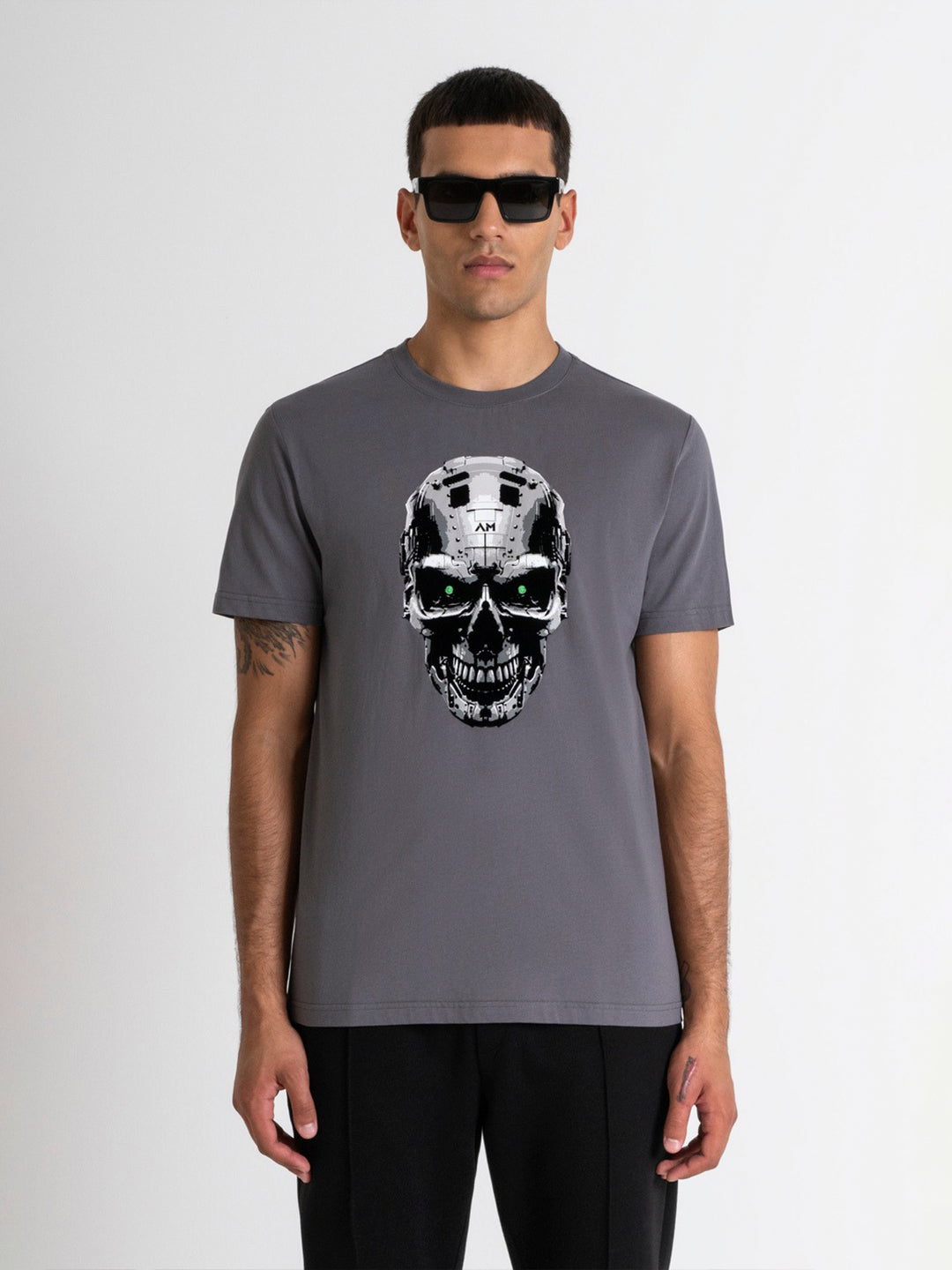 Antony Morato Men Grey Printed Round Neck Short Sleeves T-Shirt