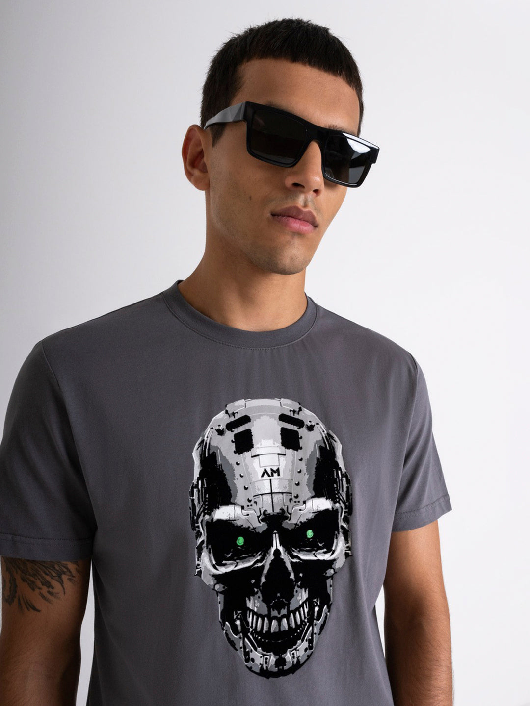 Antony Morato Men Grey Printed Round Neck Short Sleeves T-Shirt