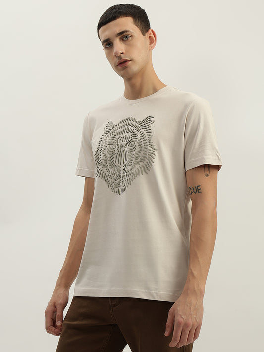 Antony Morato Men Beige Printed Round Neck Short Sleeves T-Shirt