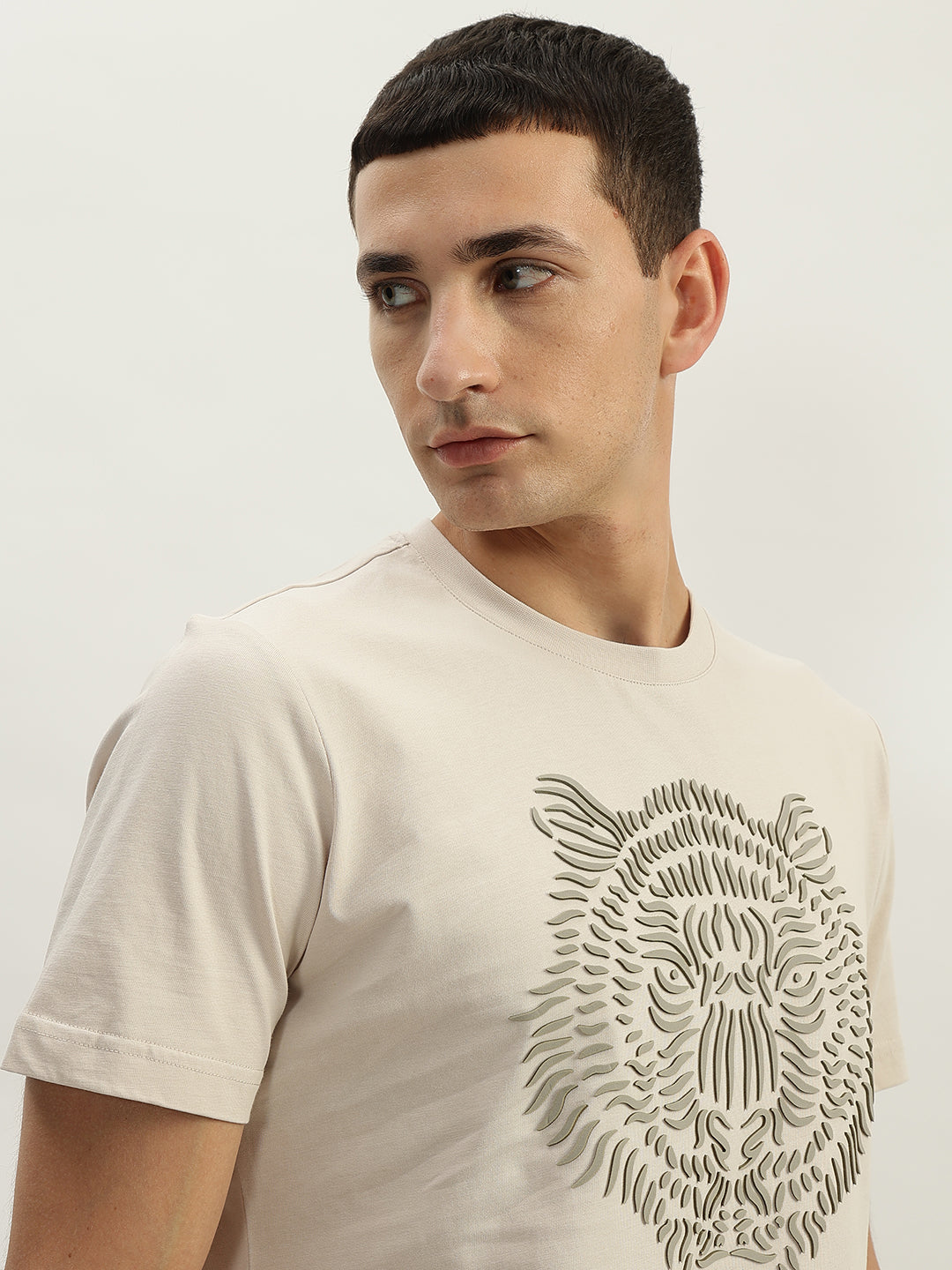 Antony Morato Men Beige Printed Round Neck Short Sleeves T-Shirt