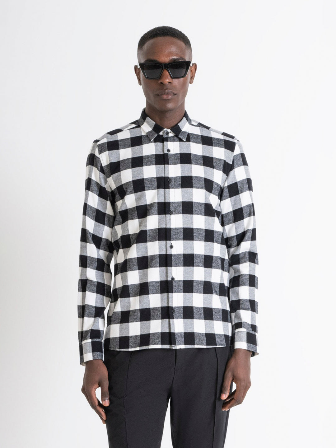 Antony Morato Men White Checked Spread Collar Full Sleeves Shirt