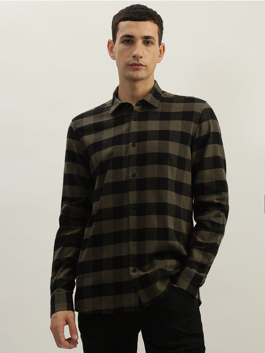 Antony Morato Men Green Checked Spread Collar Full Sleeves Shirt