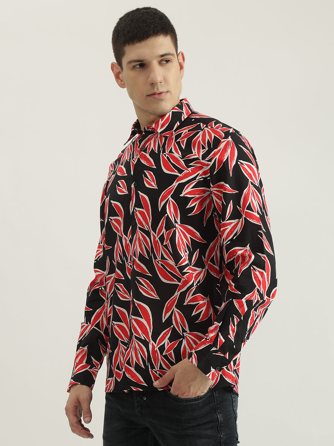 Antony Morato Men Black Printed Spread Collar Full Sleeves Shirt