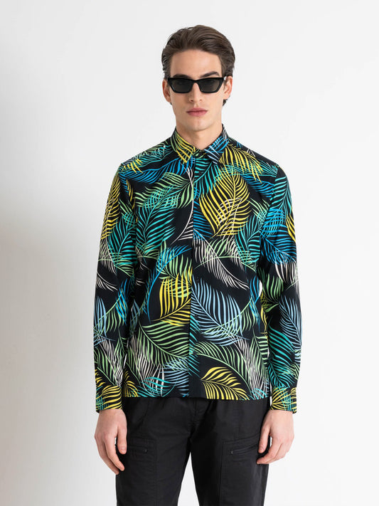 Antony Morato Men Black Printed Spread Collar Full Sleeves Shirt