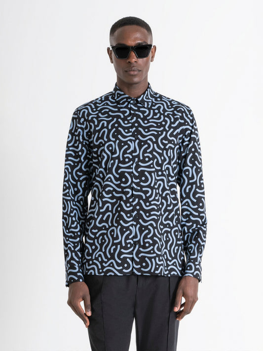 Antony Morato Men Black Printed Spread Collar Full Sleeves Shirt