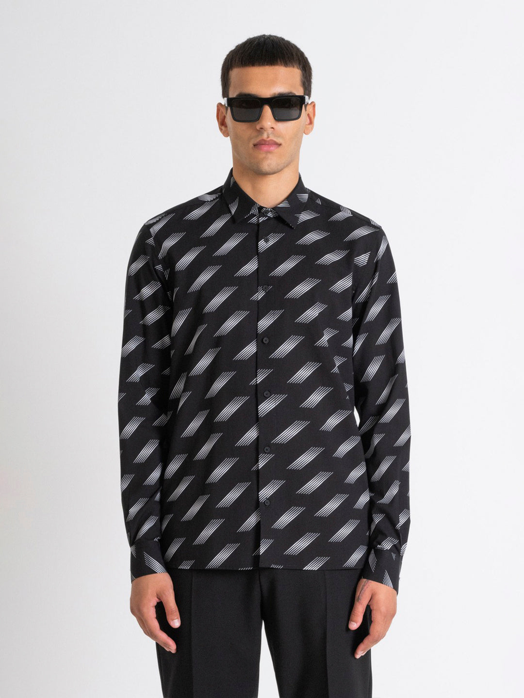 Antony Morato Men Black Printed Spread Collar Full Sleeves Shirt