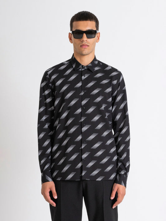 Antony Morato Men Black Printed Spread Collar Full Sleeves Shirt