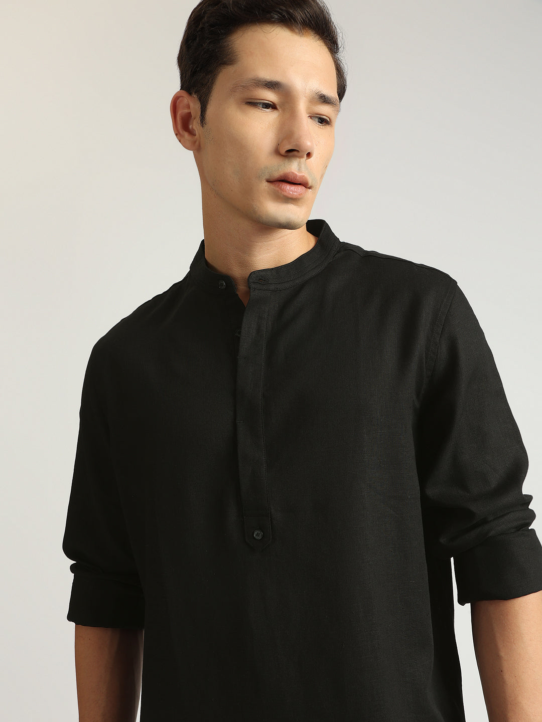 Antony Morato Men Black Solid Band Collar Full Sleeves Shirt