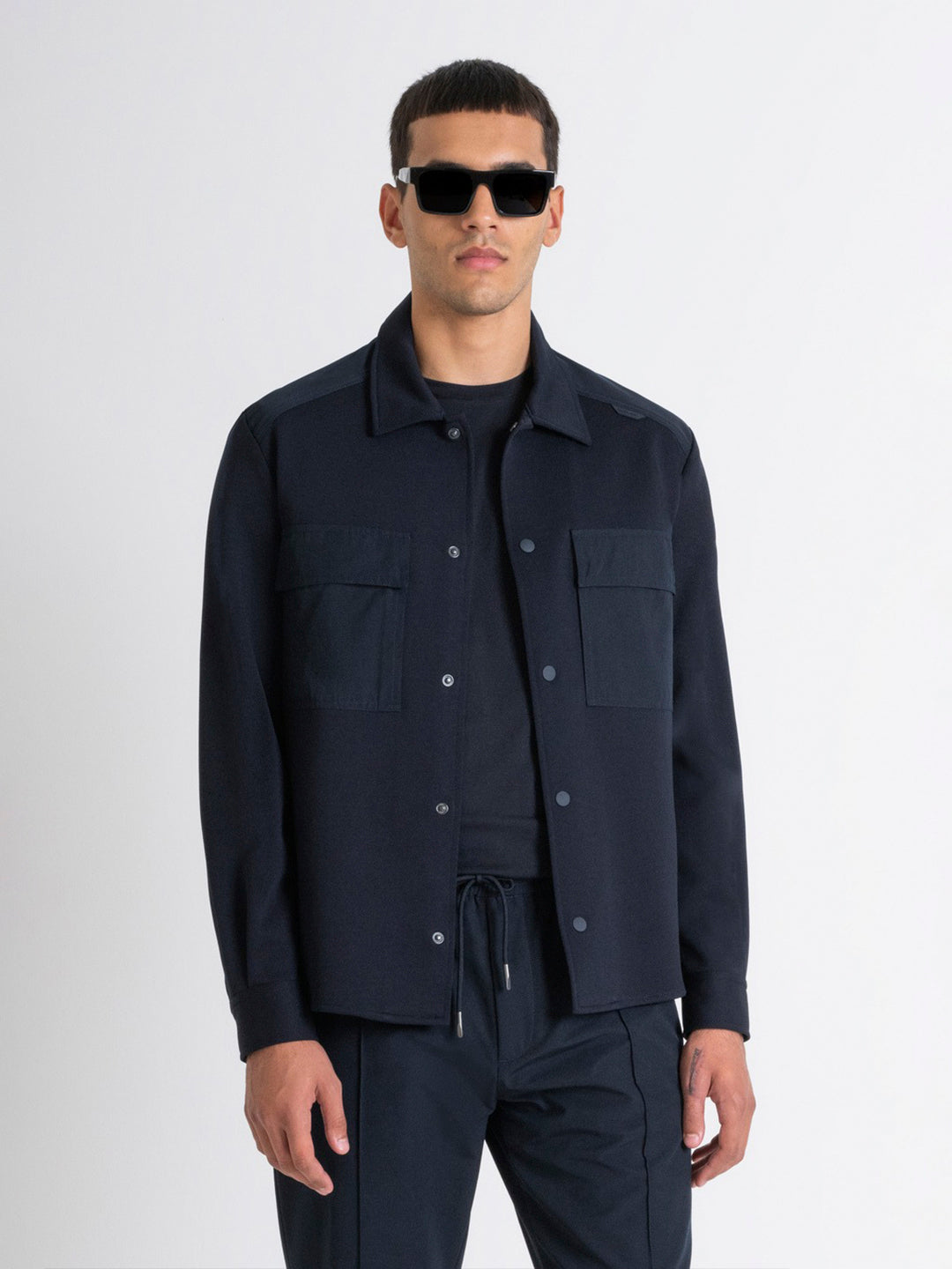 Antony Morato Men Blue Solid Spread Collar Full Sleeves Shacket