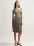 DKNY Women Green Solid Round Neck Short Sleeves Fit And Flare Dress