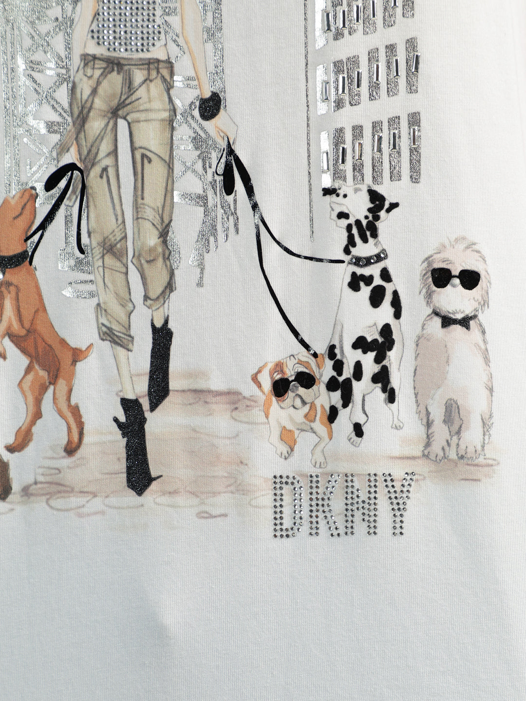 DKNY Women White Printed Round Neck Short Sleeves T-Shirt