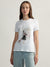 DKNY Women White Printed Round Neck Short Sleeves T-Shirt