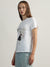 DKNY Women White Printed Round Neck Short Sleeves T-Shirt