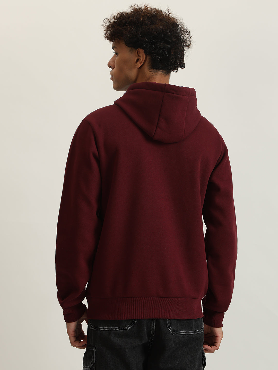 True Religion Men Maroon Embroidered Hooded Full Sleeves Sweatshirt