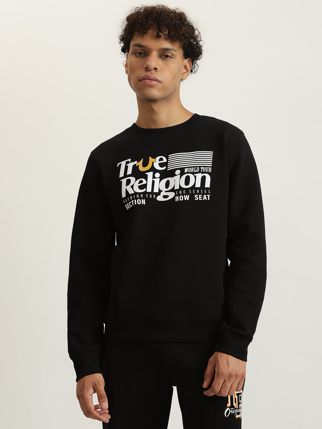 True Religion Men Black Printed Round Neck Full Sleeves Sweatshirt