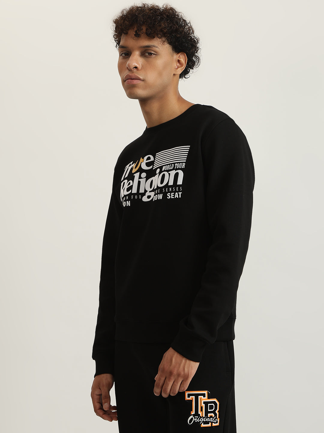 True Religion Men Black Printed Round Neck Full Sleeves Sweatshirt