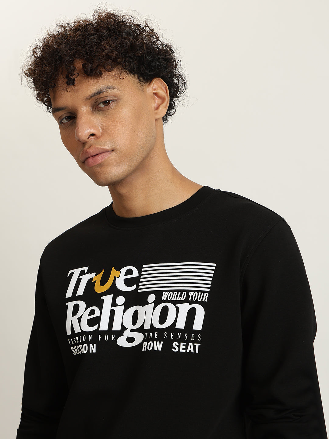 True Religion Men Black Printed Round Neck Full Sleeves Sweatshirt