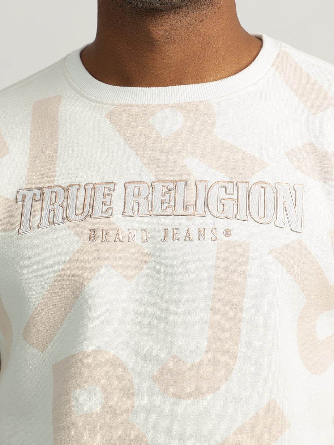 True Religion Men Cream Printed Round Neck Full Sleeves Sweatshirt