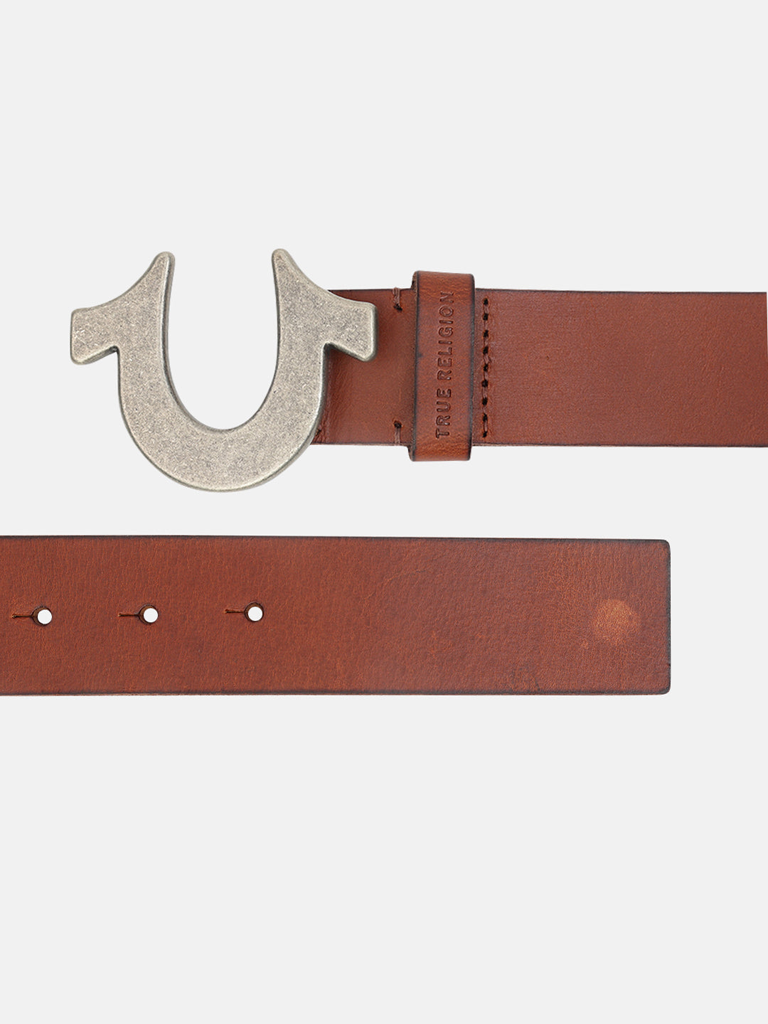 True Religion Men Brown Solid Belt With Push Pin Buckle