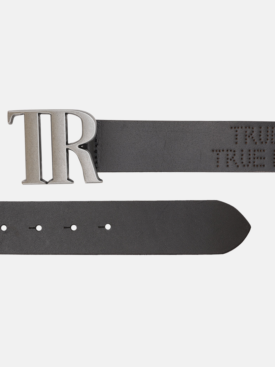 True Religion Men Black Textured Belt With Push Pin Buckle