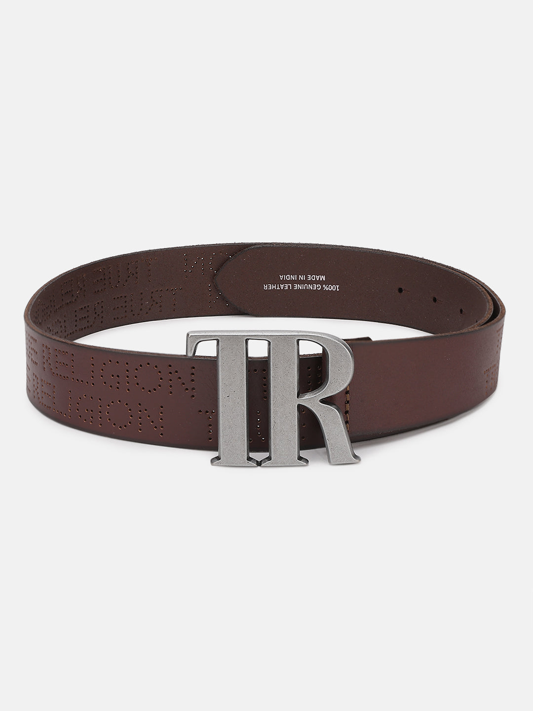 True Religion Men Brown Textured Belt With Push Pin Buckle