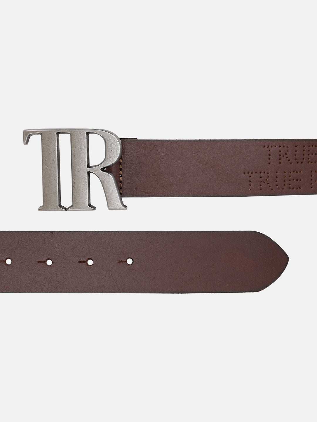 True Religion Men Brown Textured Belt With Push Pin Buckle