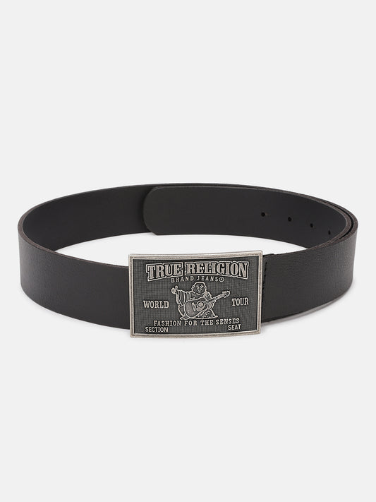 True Religion Men Black Solid Belt With Push Pin Buckle