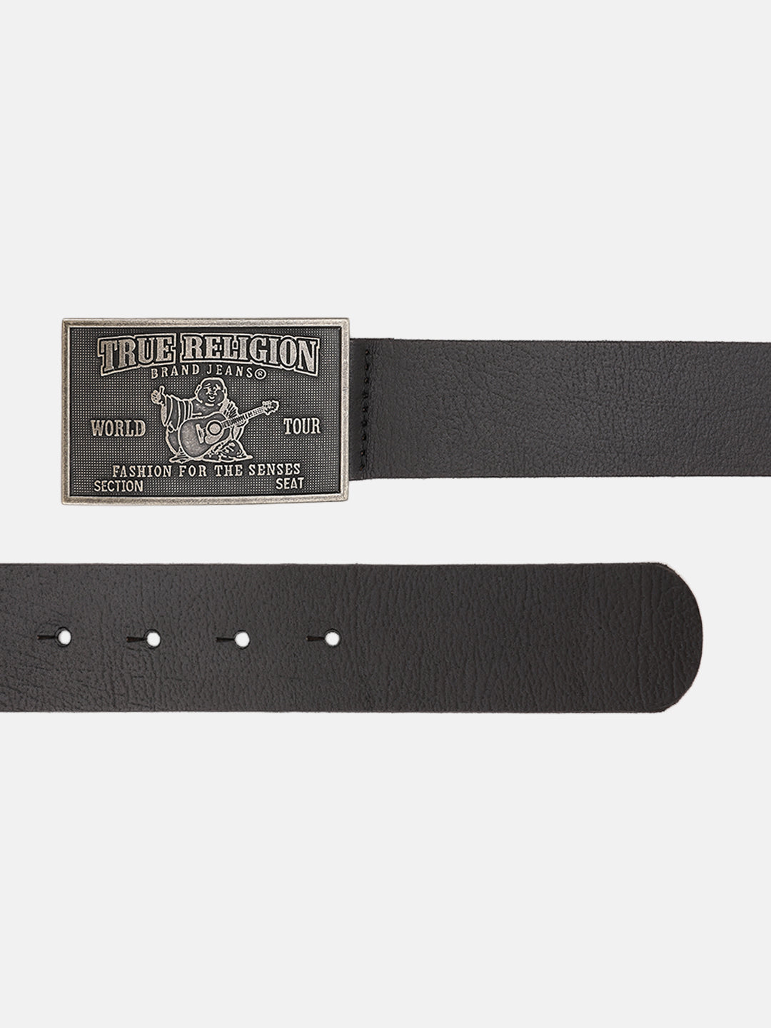 True Religion Men Black Solid Belt With Push Pin Buckle