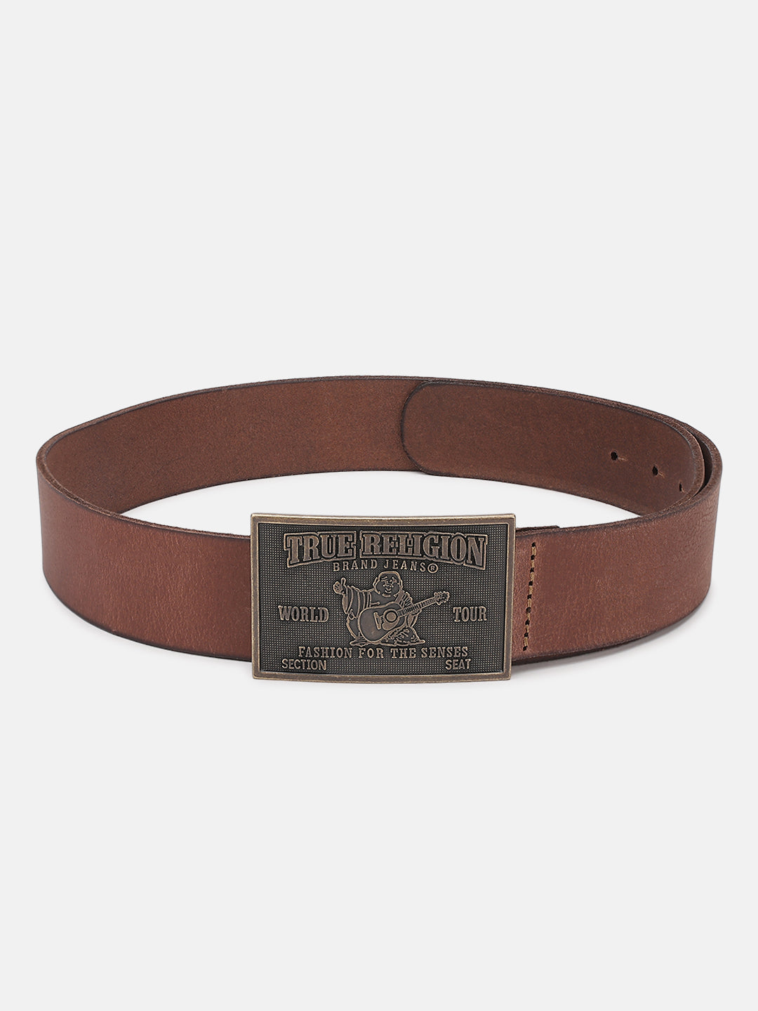 True Religion Men Brown Solid Belt With Push Pin Buckle