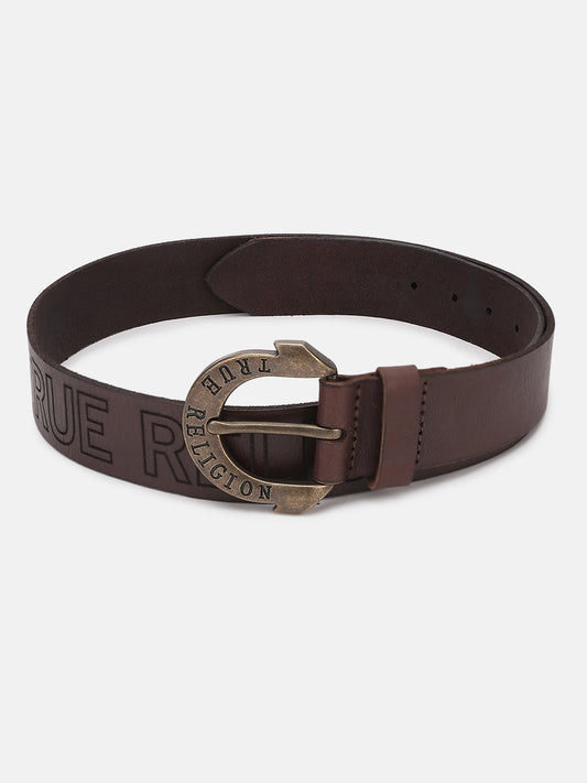 True Religion Men Brown Printed Belt With Tang Buckle