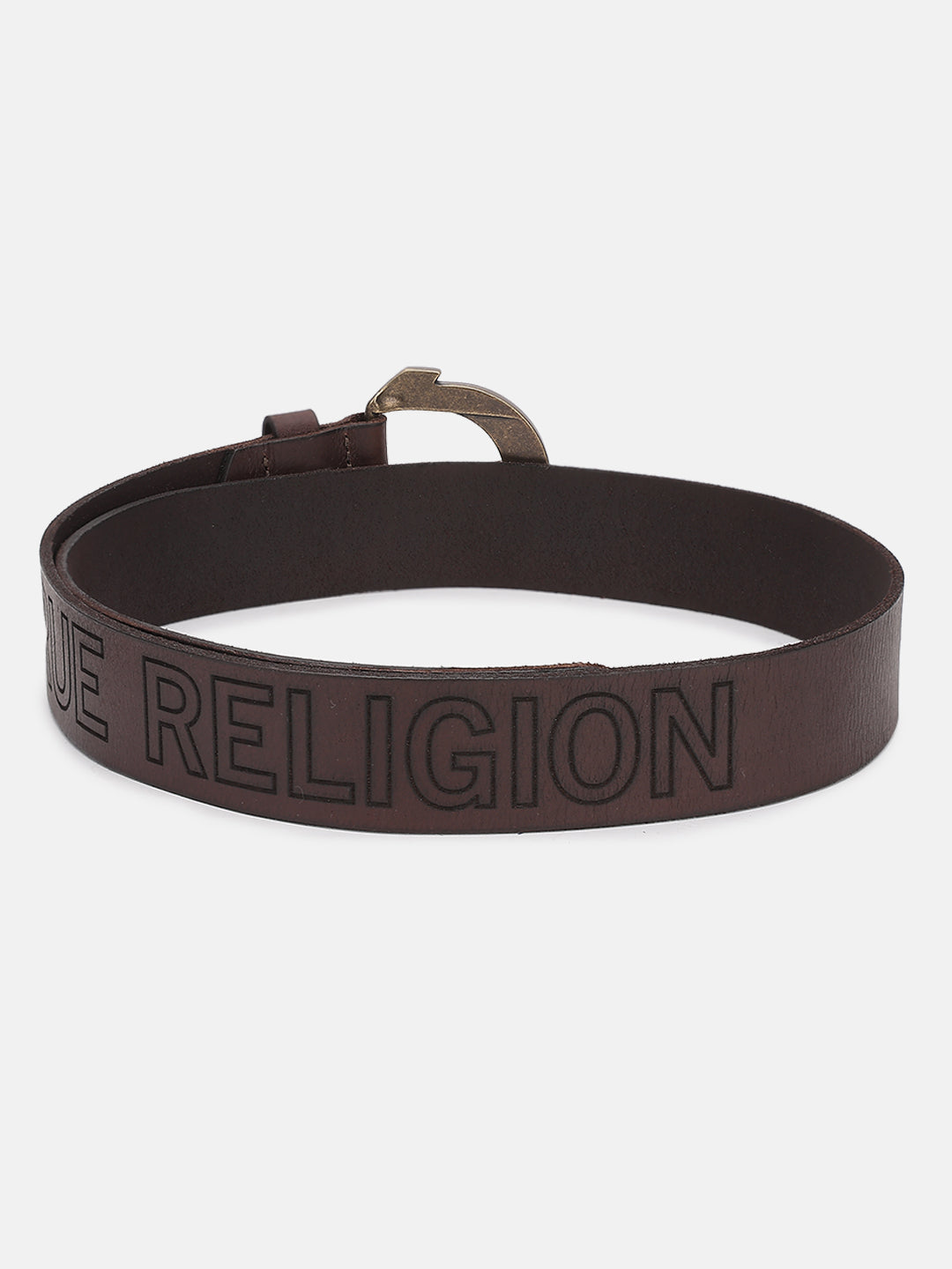 True Religion Men Brown Printed Belt With Tang Buckle