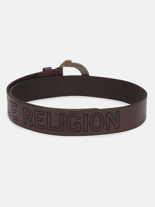 True Religion Men Brown Printed Belt With Tang Buckle