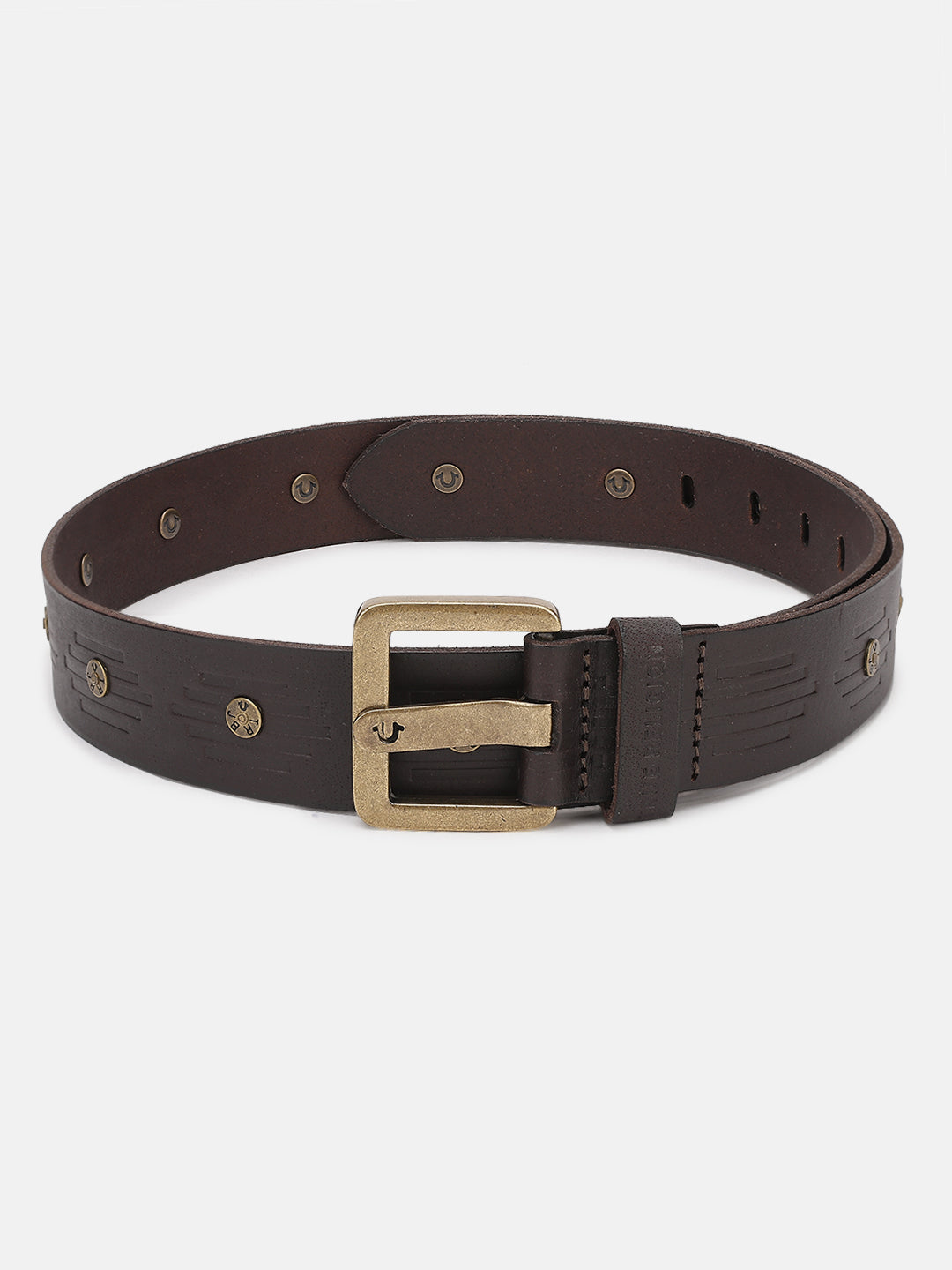 True Religion Men Brown Textured Belt With Tang Buckle