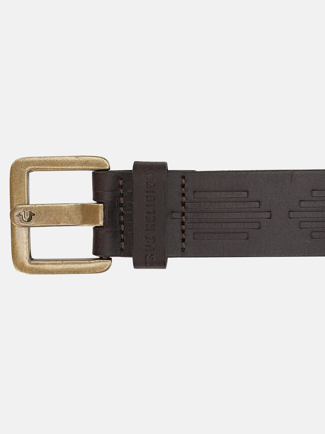 True Religion Men Brown Textured Belt With Tang Buckle