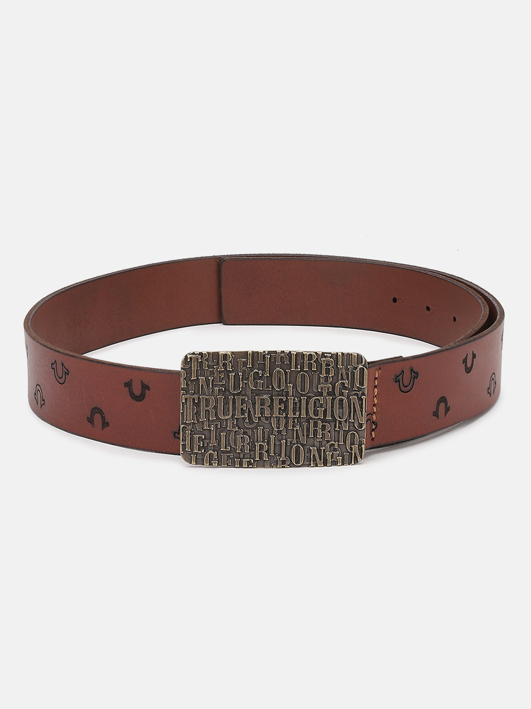 True Religion Men Brown Printed Belt With Push Pin Buckle