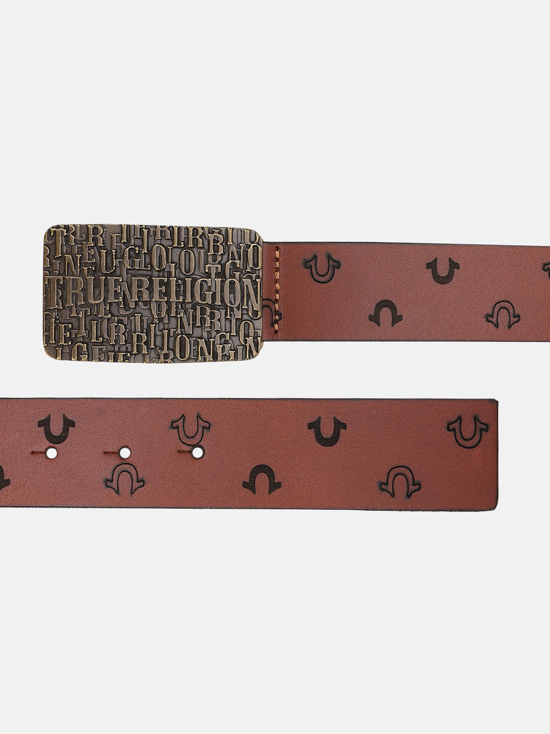 True Religion Men Brown Printed Belt With Push Pin Buckle