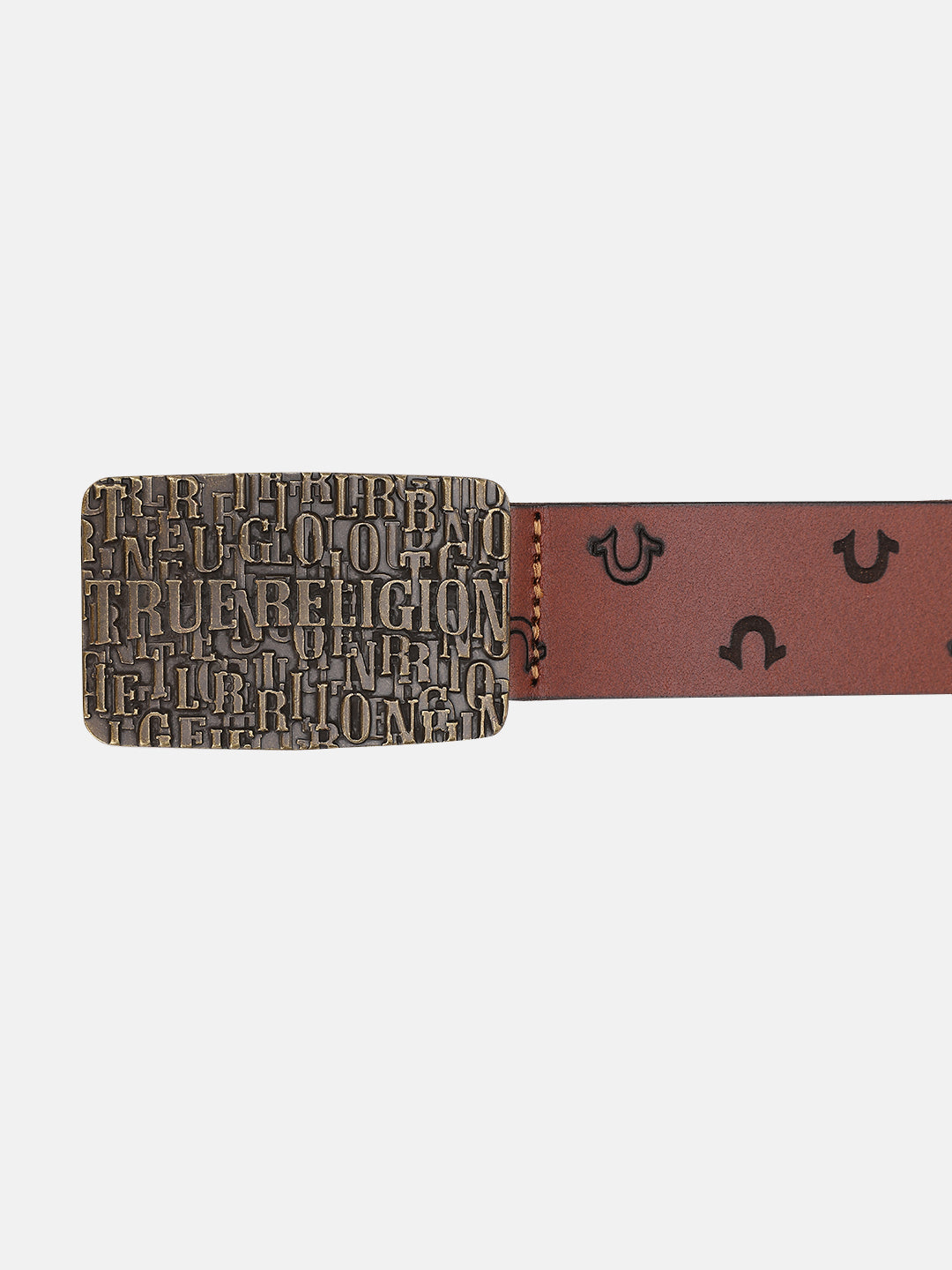 True Religion Men Brown Printed Belt With Push Pin Buckle